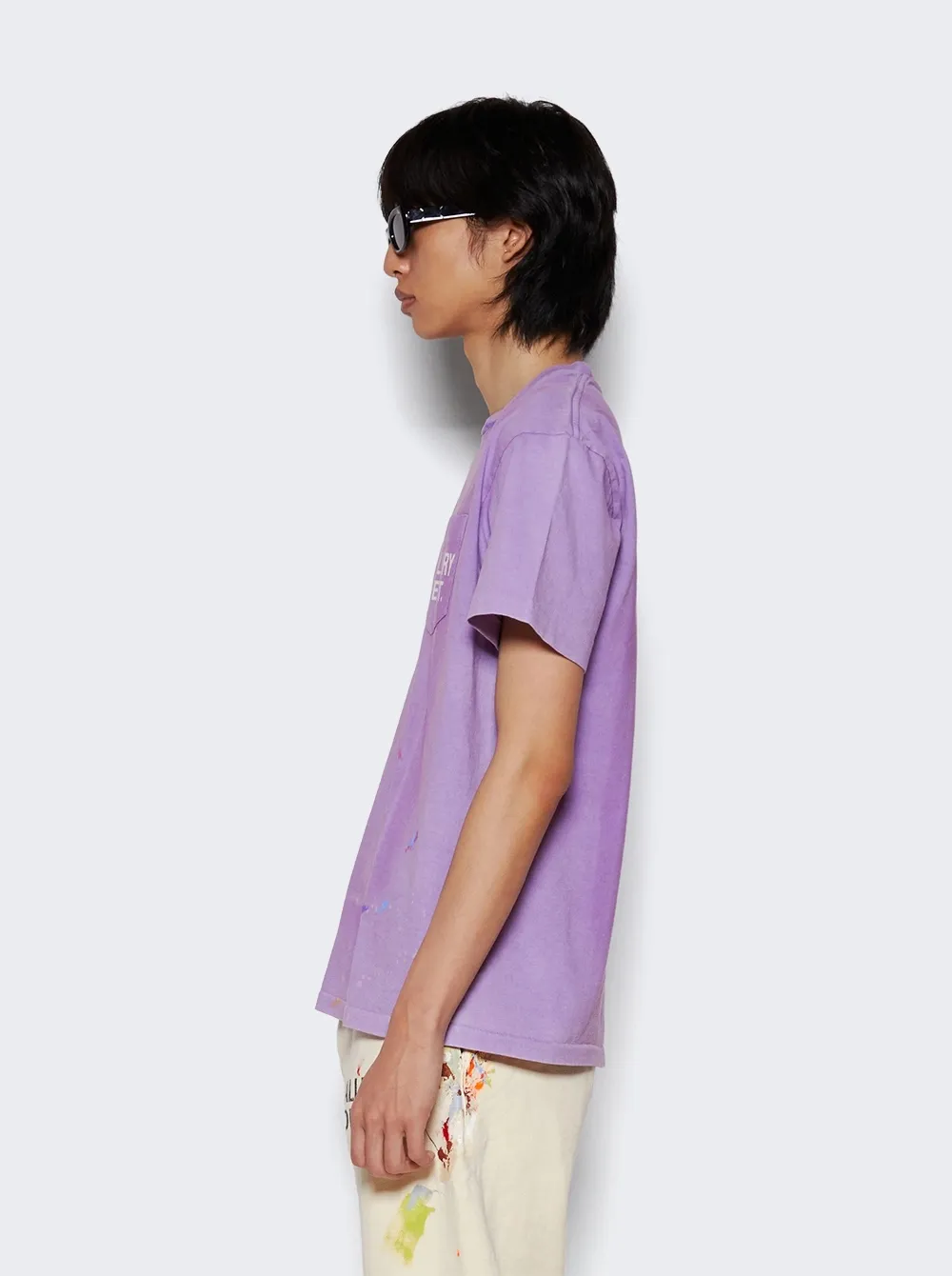 New models in stock! GALLERY DEPT VINTAGE LOGO PAINTED TEE PURPLE Purple ink splashed distressed short sleeves Retro English pocket TEE Purple S-XL Ready-to-wear dyeing Fried salt distressing Hand-sewn plaster bone Very heavy industry Manufacturing dark and light fading technology Hand-splashed ink graffiti Genuine acrylic material